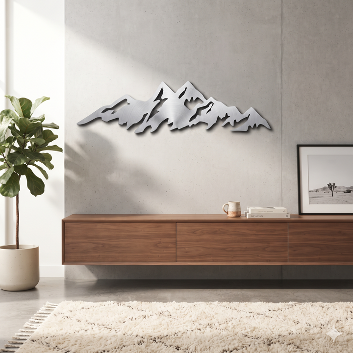 Mountains Metal Wall Art – Large Rustic Landscape Home Decor