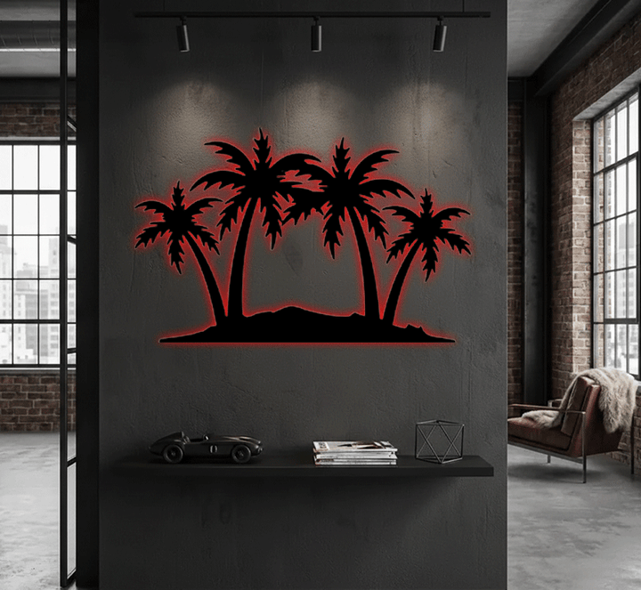 Palm Trees Metal Wall Art – Tropical Beach Home &amp; Outdoor Decor