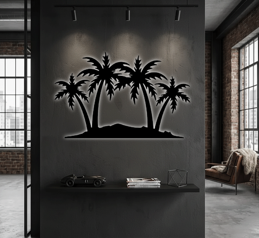 Palm Trees Metal Wall Art – Tropical Beach Home &amp; Outdoor Decor