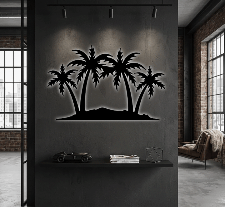 Palm Trees Metal Wall Art – Tropical Beach Home &amp; Outdoor Decor
