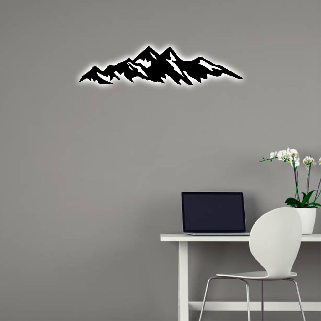 Designed for versatility, the Mountains Metal Wall Art is available in various sizes and LED Option, allowing you to make a bold statement in any space. Hang a larger-than-life panorama in your living room to command attention, or opt for a more intimate piece in the bedroom for a nightly journey into the serene landscapes.
