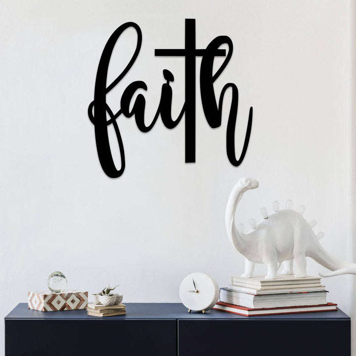 Faith Cross Script - Metal Wall Art - MetalPlex