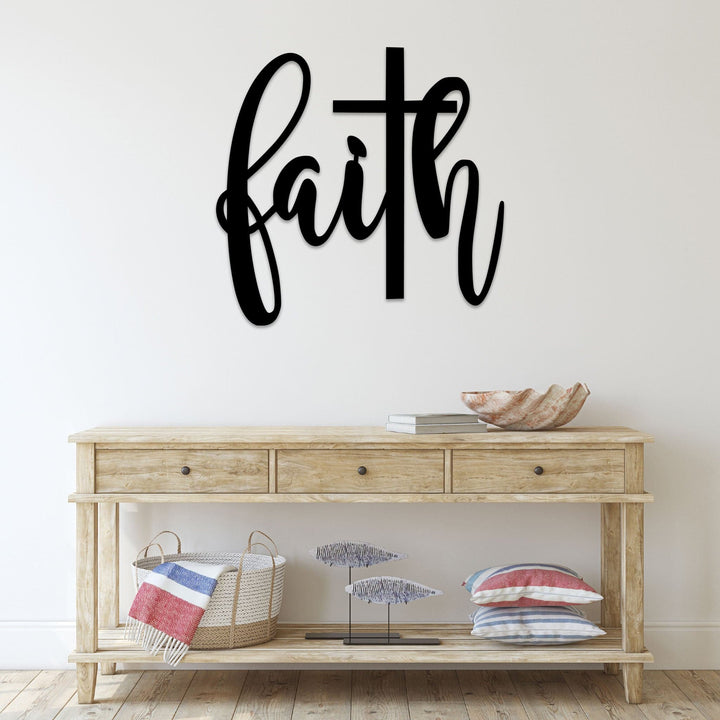 Faith Cross Script - Metal Wall Art - MetalPlex