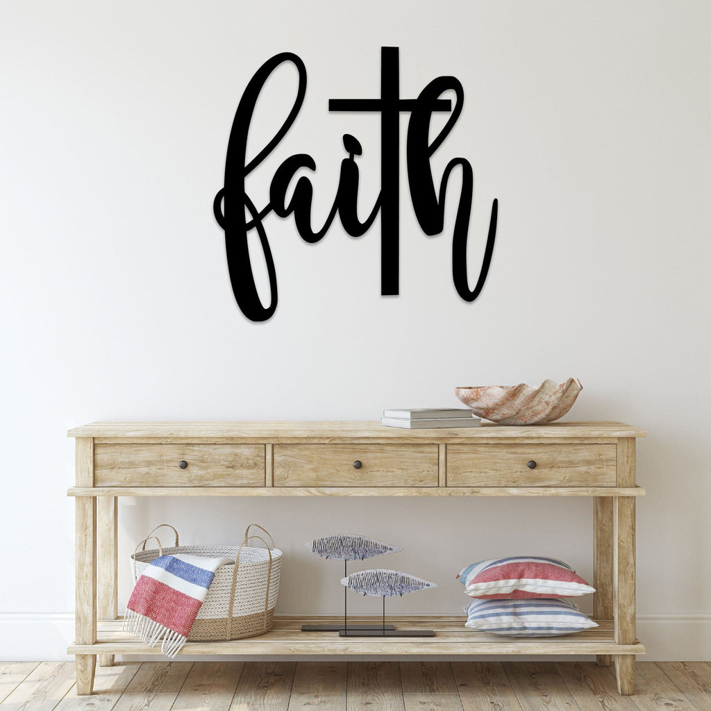 Scripted Cross Faith Cross Script - Metal Wall Art | MetalPlex