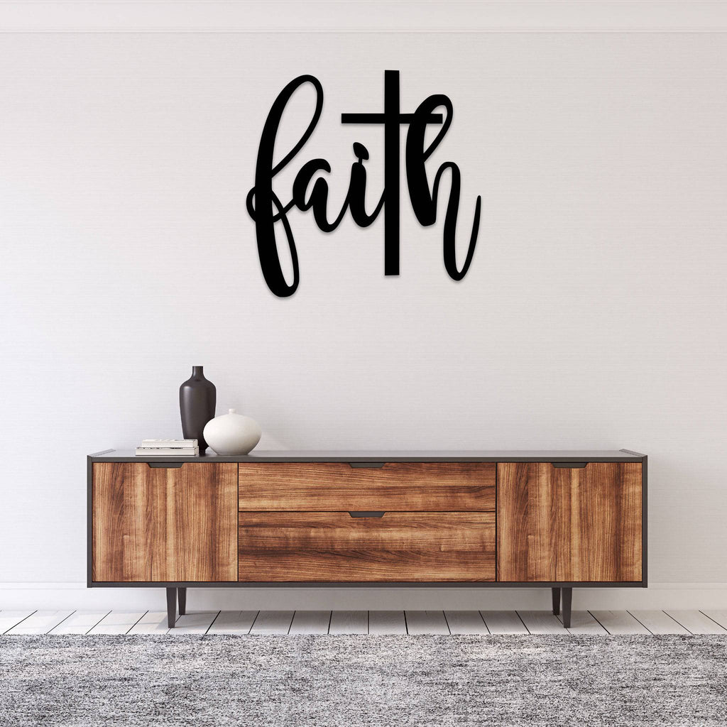 Scripted Cross Faith Cross Script - Metal Wall Art | MetalPlex