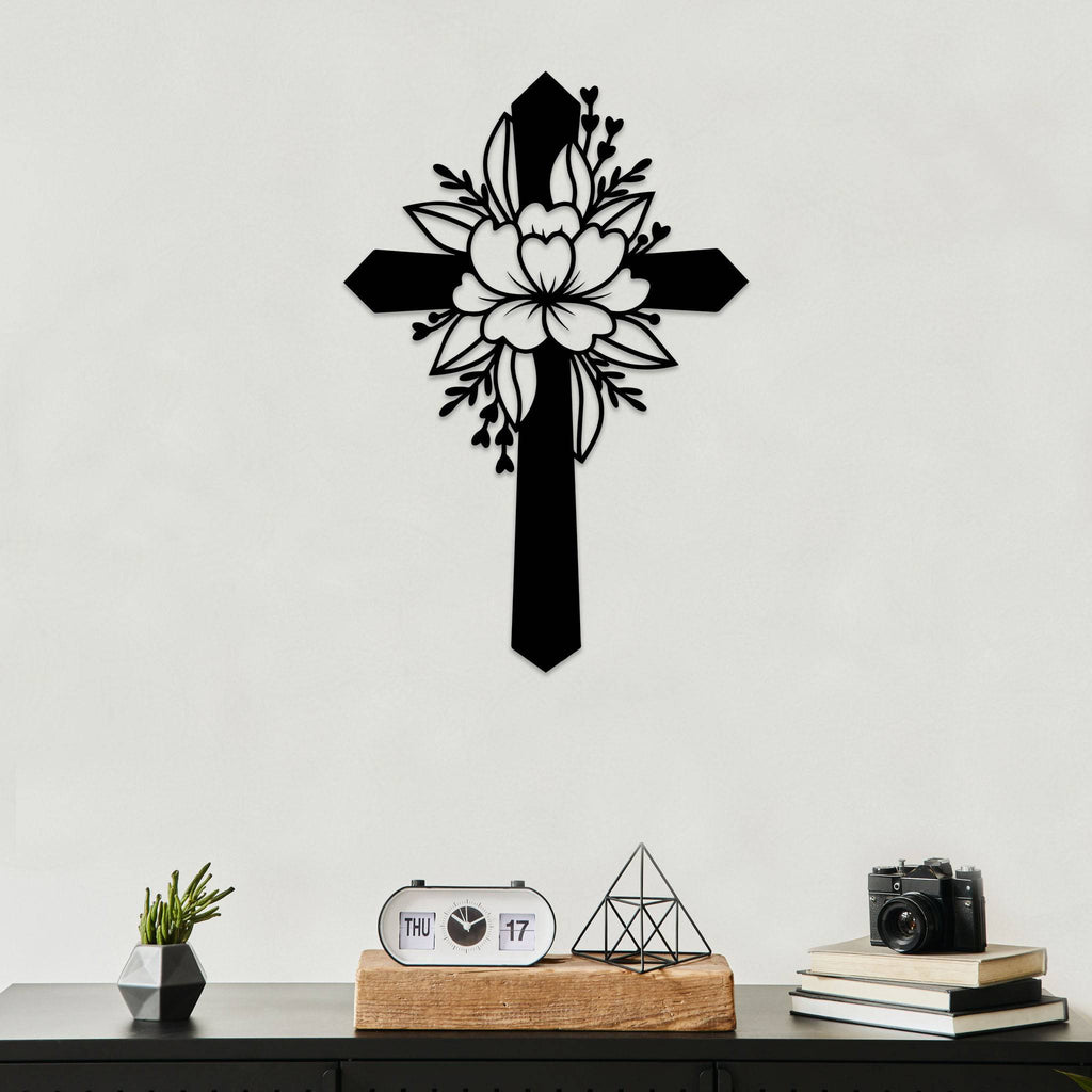 Flower Cross - Metal Wall Art - MetalPlex