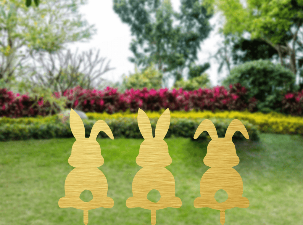 Set of 3 Bunnies Garden Stakes - Metal Art - MetalPlex