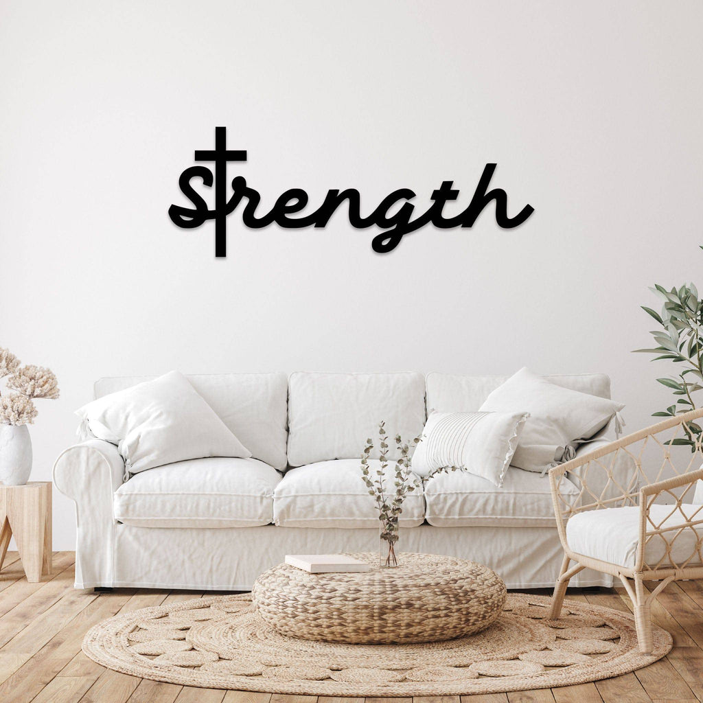 Strength Cross Script - Metal Wall Art - MetalPlex