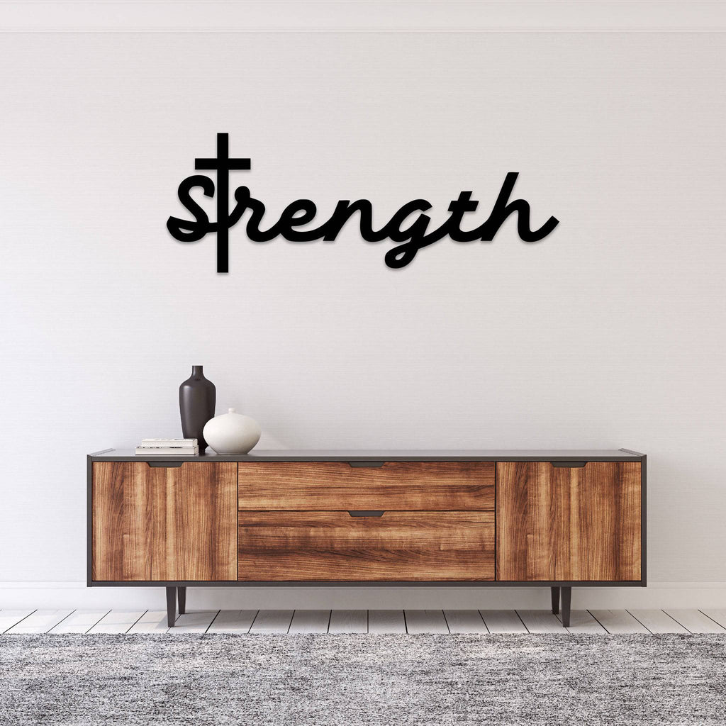 Strength Cross Script - Metal Wall Art - MetalPlex