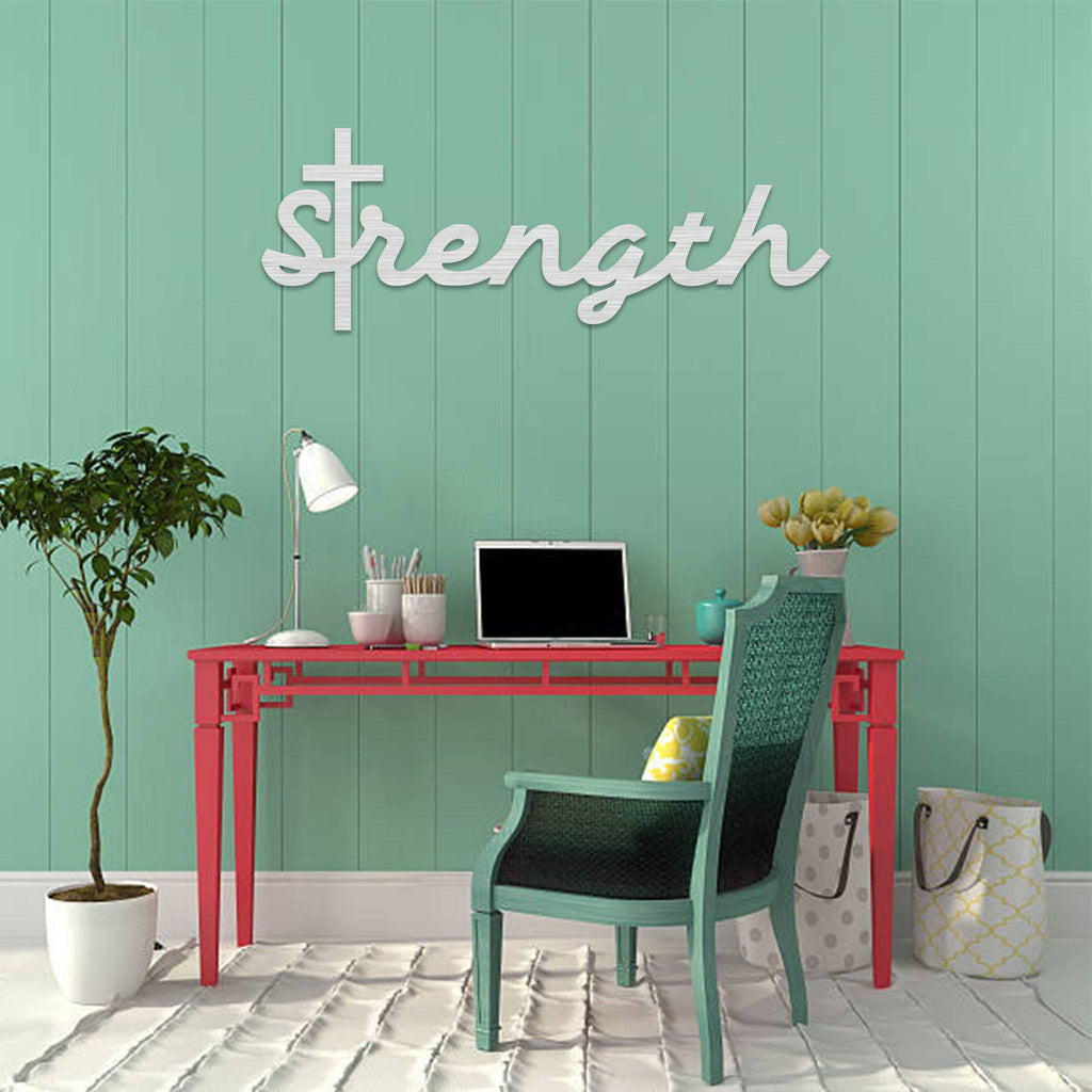 Strength Cross Script - Metal Wall Art - MetalPlex