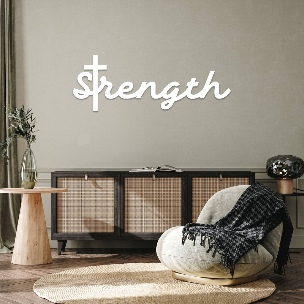 Strength Cross Script - Metal Wall Art - MetalPlex