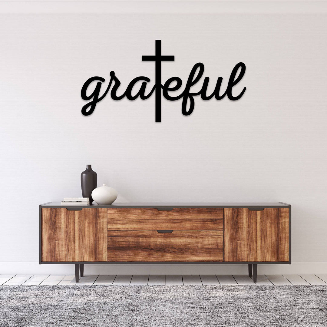 Grateful Cross Script - Metal Wall Art - MetalPlex
