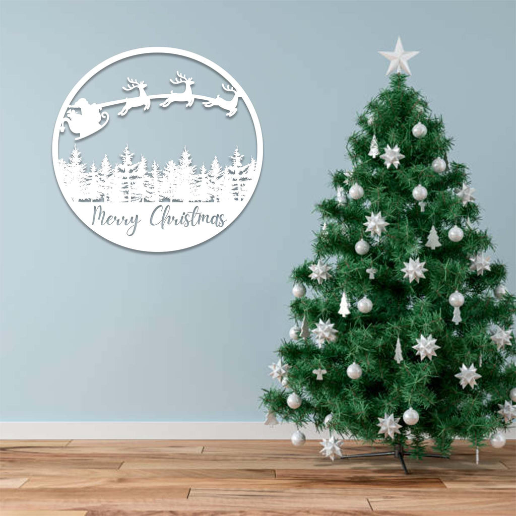 Merry Christmas Sleigh Scenery - Metal Wall Art - MetalPlex