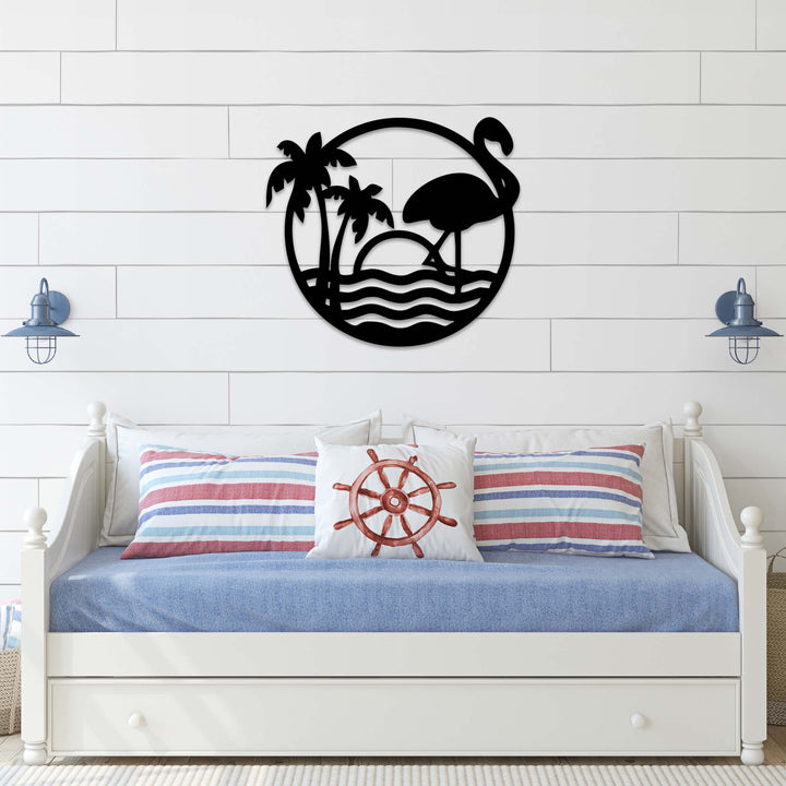 Tropical Flamingo Scenery - Metal Wall Art - MetalPlex