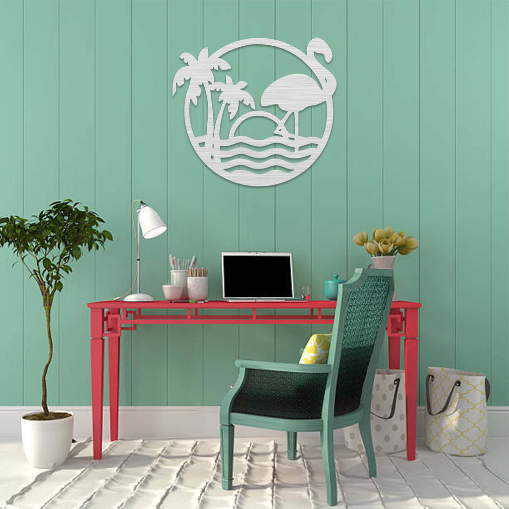 Tropical Flamingo Scenery - Metal Wall Art - MetalPlex