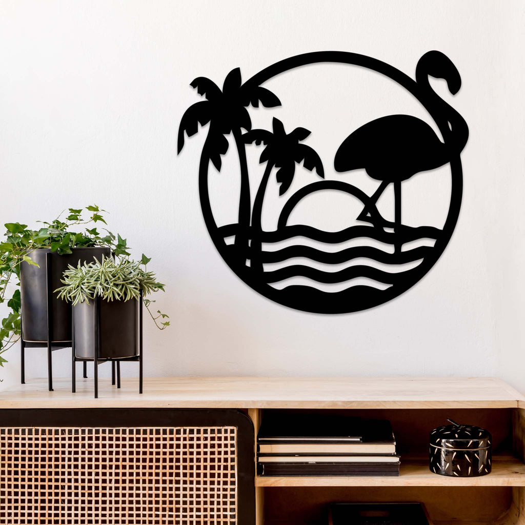 Tropical Flamingo Scenery - Metal Wall Art - MetalPlex