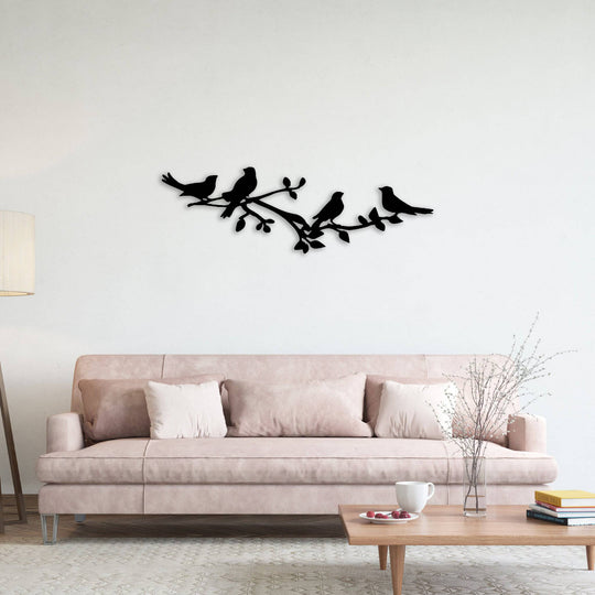 Birds On A Tree Branch - Metal Wall Art