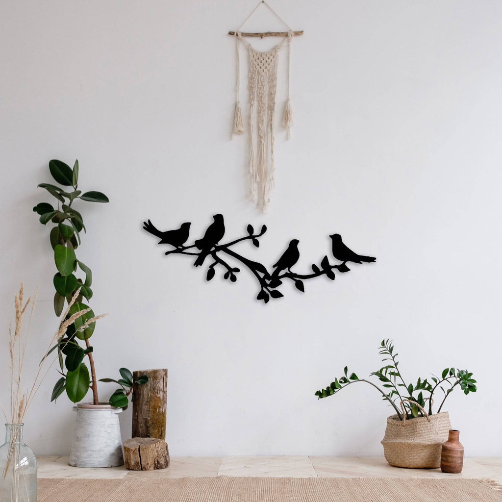 Birds On A Tree Branch - Metal Wall Art - MetalPlex