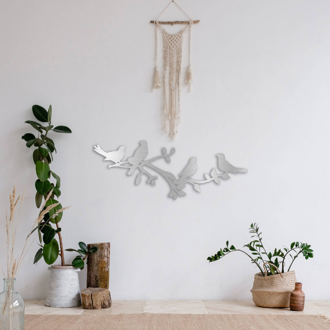 Birds On A Tree Branch - Metal Wall Art - MetalPlex