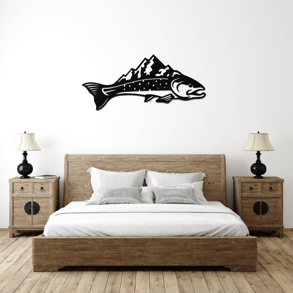 Trout Mountains Fish Design - Metal Wall Art - MetalPlex