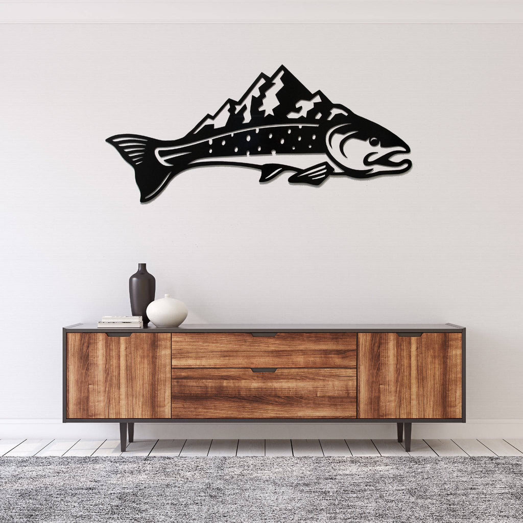 Trout Mountains Fish Design - Metal Wall Art - MetalPlex