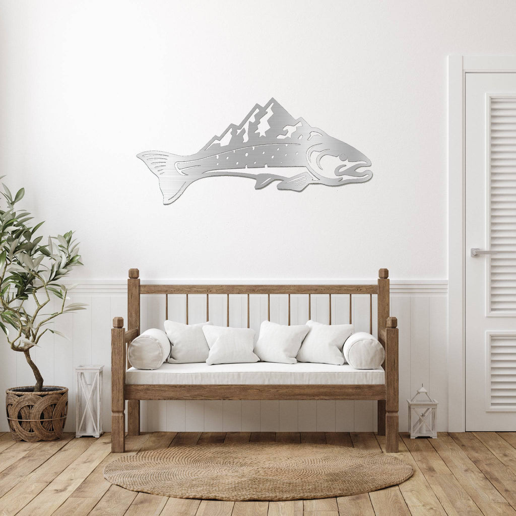 Trout Mountains Fish Design - Metal Wall Art - MetalPlex