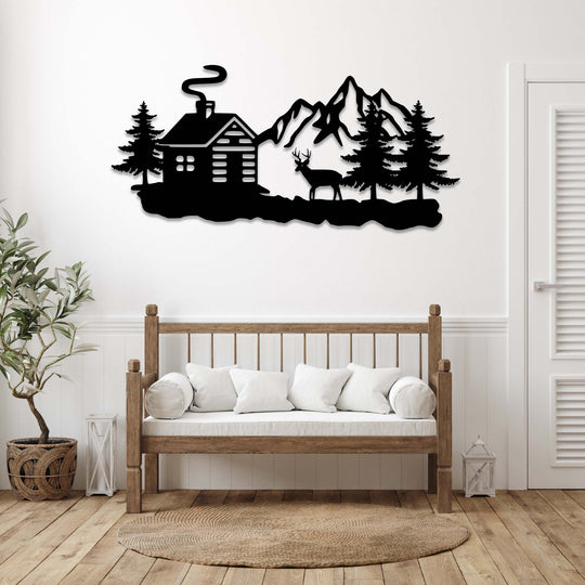 Deer Cabin - Metal Wall Art