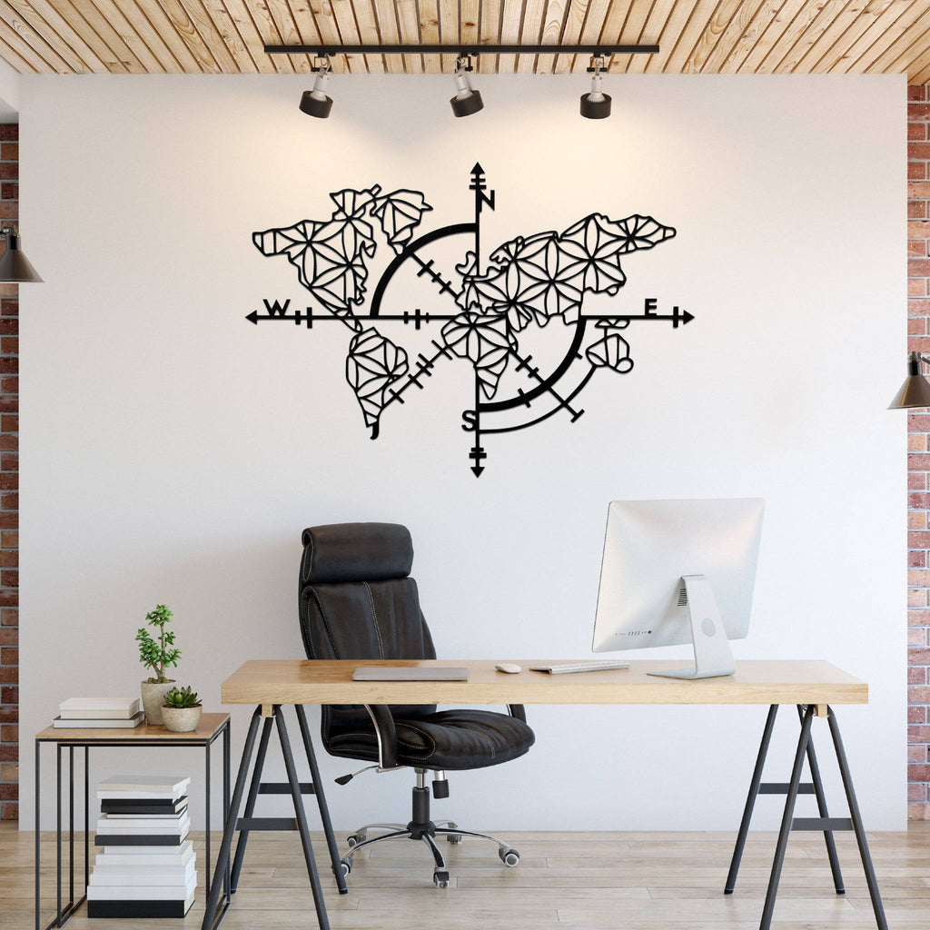 World Map Compass - Metal Wall Art - MetalPlex