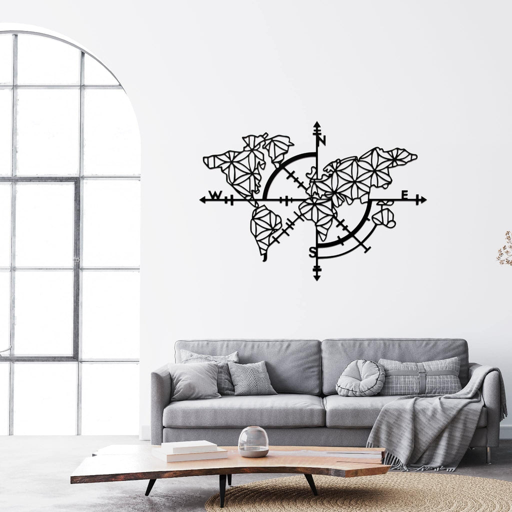 World Map Compass - Metal Wall Art - MetalPlex