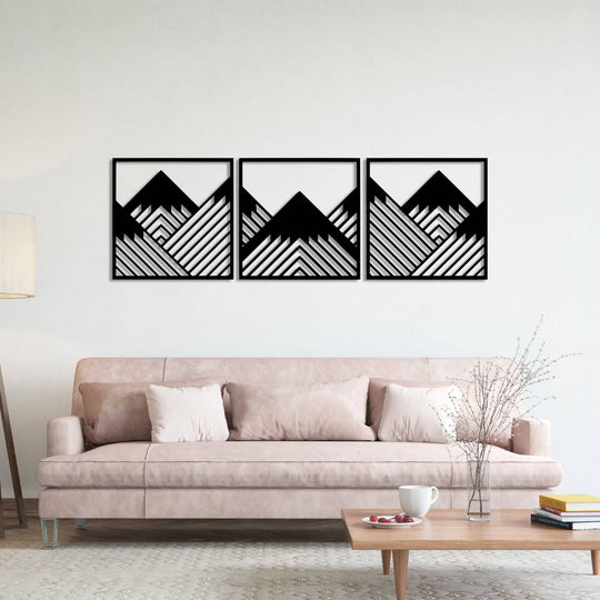 Geometric Mountains (3 Piece) - Metal Wall Art