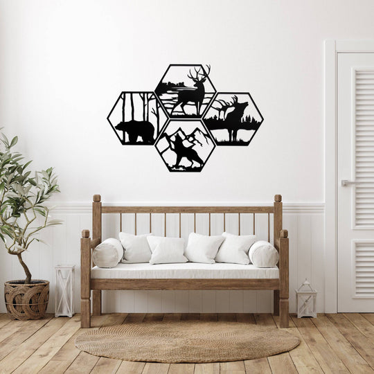 Four Wildlife Hexagon's - Metal Wall Art