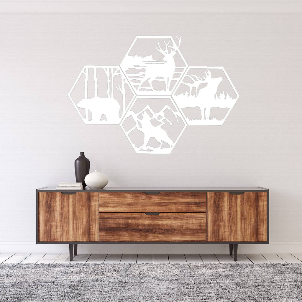 Four Wildlife Hexagon's - Metal Wall Art - MetalPlex