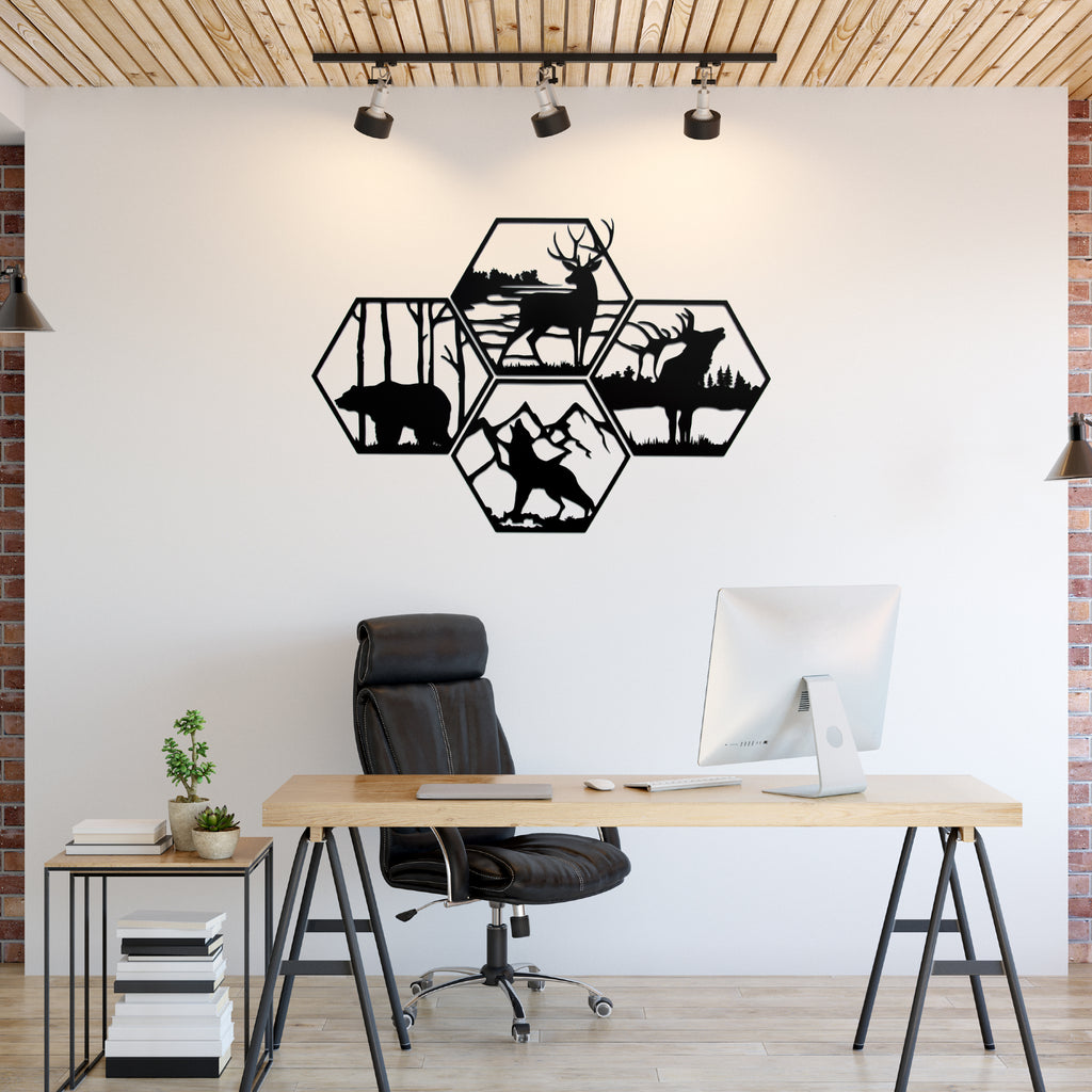 Four Wildlife Hexagon's - Metal Wall Art - MetalPlex