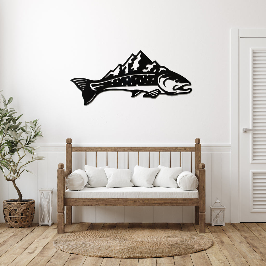 Trout Mountains Fish Design - Metal Wall Art - MetalPlex