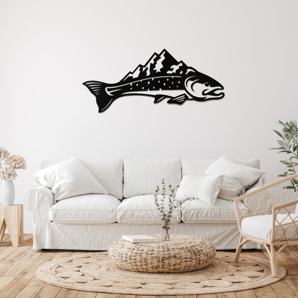 Trout Mountains Fish Design - Metal Wall Art - MetalPlex