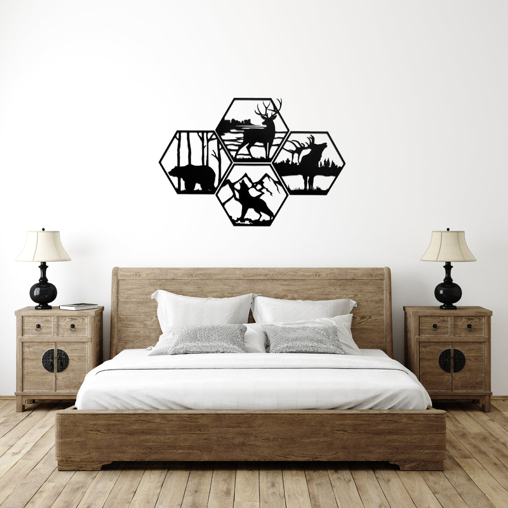 Four Wildlife Hexagon's - Metal Wall Art - MetalPlex