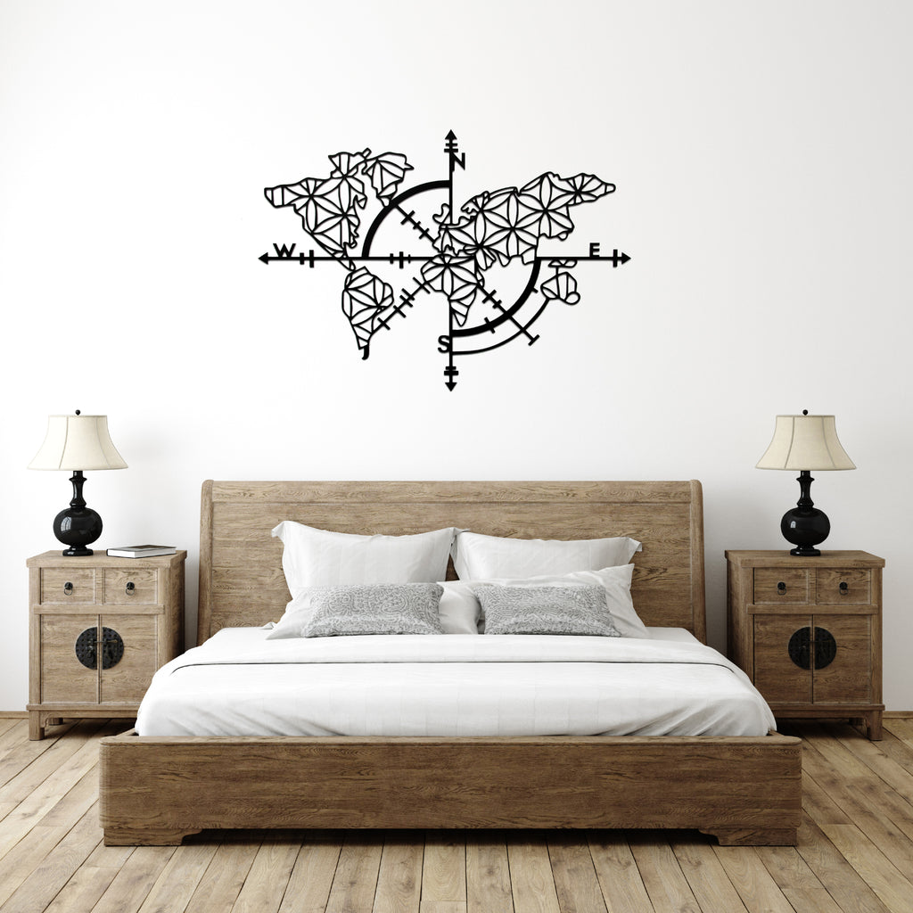 World Map Compass - Metal Wall Art - MetalPlex