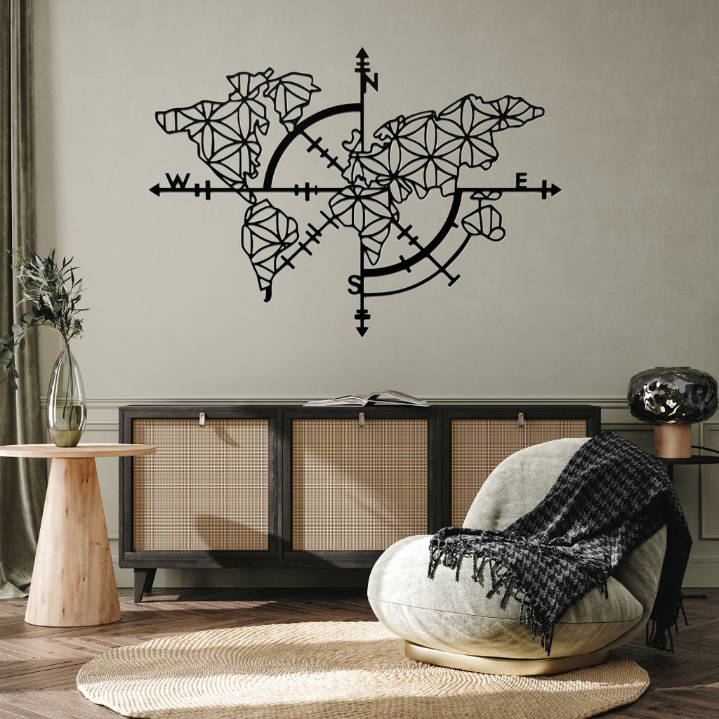 World Map Compass - Metal Wall Art - MetalPlex