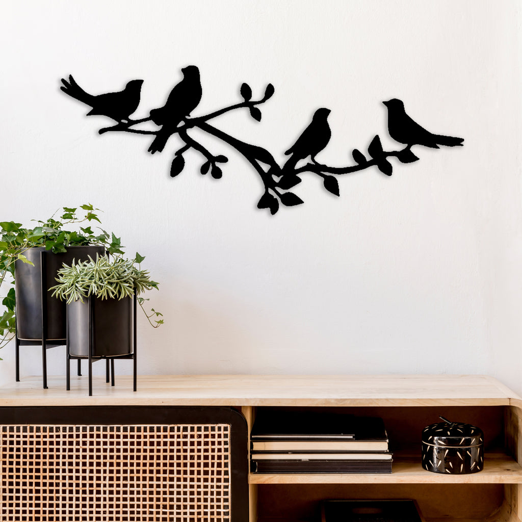 Birds on a Tree Branch Metal Wall Art by Metalplex: A captivating image portraying the natural beauty of birds perched on a tree branch, offering an elegant and harmonious addition to your home decor.