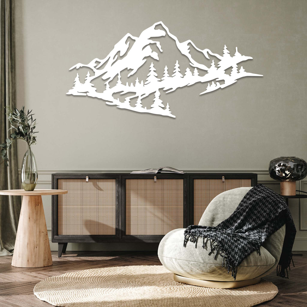 Metalplex's Mountain Range View Metal Wall Art: A captivating image showcasing the intricate details of majestic mountain peaks, offering a stunning focal point for your home decor.